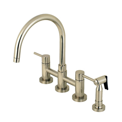 Kingston Brass KS8278DLBS Concord Two-Handle Bridge Kitchen Faucet with Brass Side Sprayer, Brushed Nickel