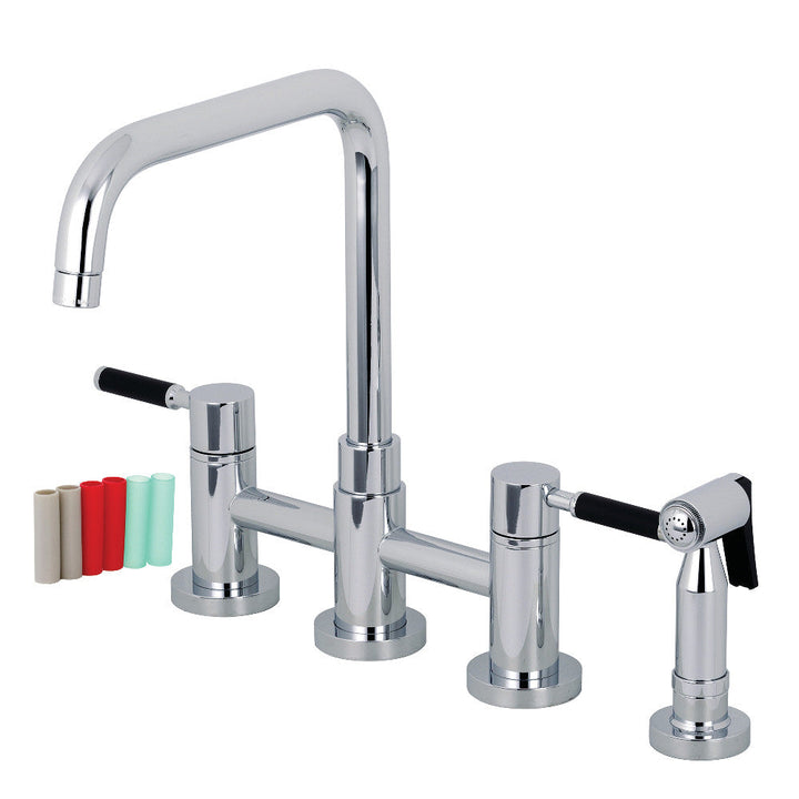 Kingston Brass KS8288DKLBS Concord Two-Handle Bridge Kitchen Faucet with Brass Side Sprayer, Brushed Nickel