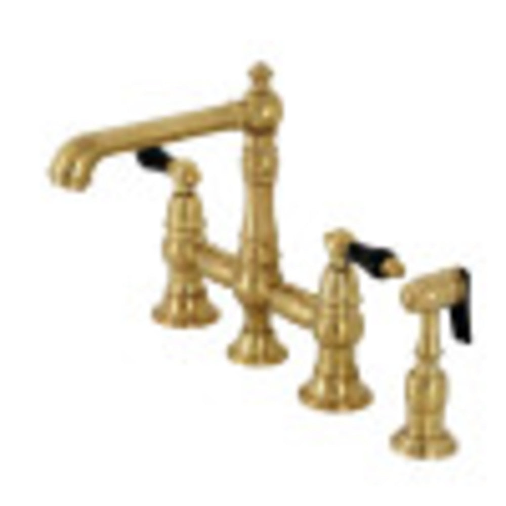 Kingston Brass KS7272PKLBS Duchess Bridge Kitchen Faucet with Brass Sprayer, Polished Brass