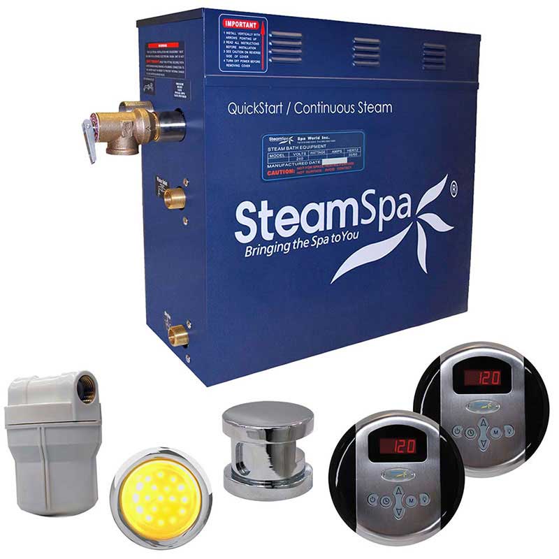SteamSpa Royal 9 KW QuickStart Acu-Steam Bath Generator Package in Brushed Nickel