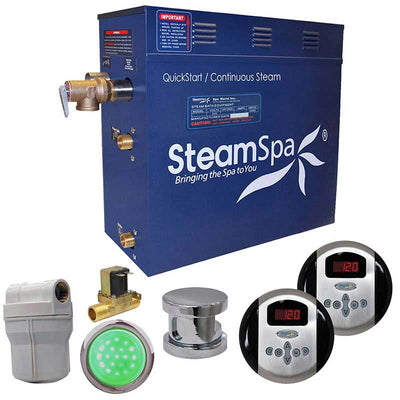 SteamSpa Royal 7.5 KW QuickStart Acu-Steam Bath Generator Package with Built-in Auto Drain in Polished Chrome