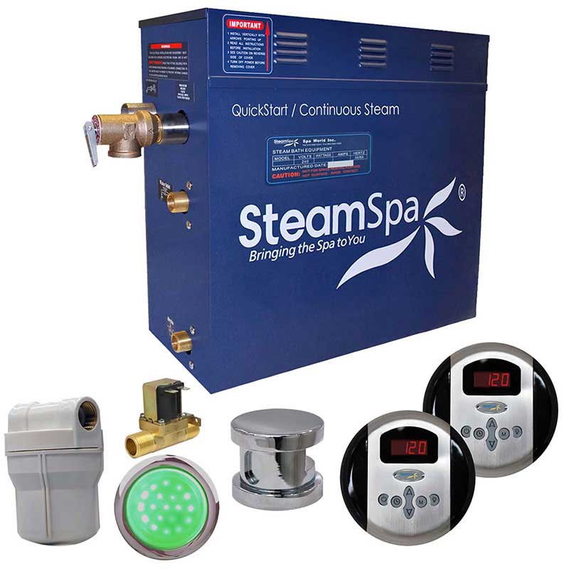SteamSpa Royal 4.5 KW QuickStart Acu-Steam Bath Generator Package with Built-in Auto Drain in Polished Chrome