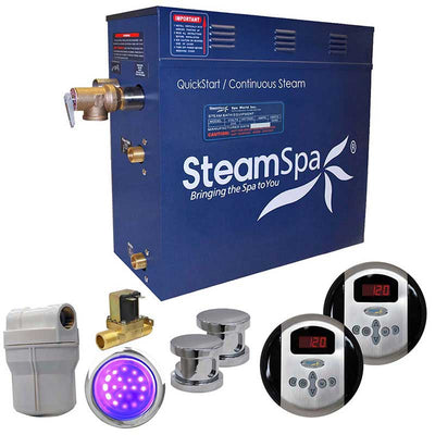 SteamSpa Royal 10.5 KW QuickStart Acu-Steam Bath Generator Package with Built-in Auto Drain in Polished Chrome