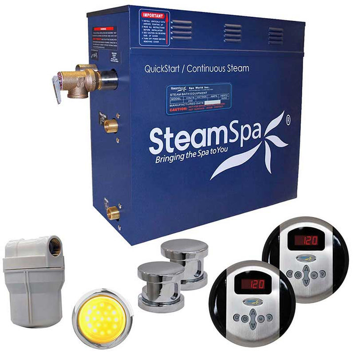 SteamSpa Royal 10.5 KW QuickStart Acu-Steam Bath Generator Package in Polished Chrome