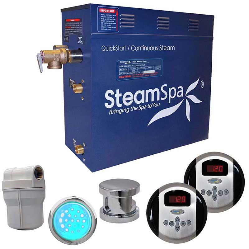 SteamSpa Royal 9 KW QuickStart Acu-Steam Bath Generator Package in Polished Chrome