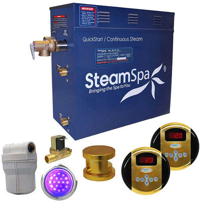 SteamSpa Royal 7.5 KW QuickStart Acu-Steam Bath Generator Package with Built-in Auto Drain in Polished Gold