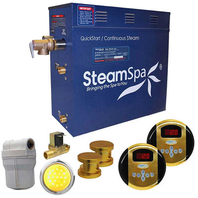 SteamSpa Royal 10.5 KW QuickStart Acu-Steam Bath Generator Package with Built-in Auto Drain in Polished Gold