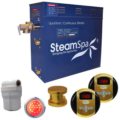 SteamSpa Royal 9 KW QuickStart Acu-Steam Bath Generator Package in Polished Gold
