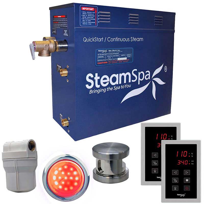 SteamSpa Royal 6 KW QuickStart Acu-Steam Bath Generator Package in Brushed Nickel