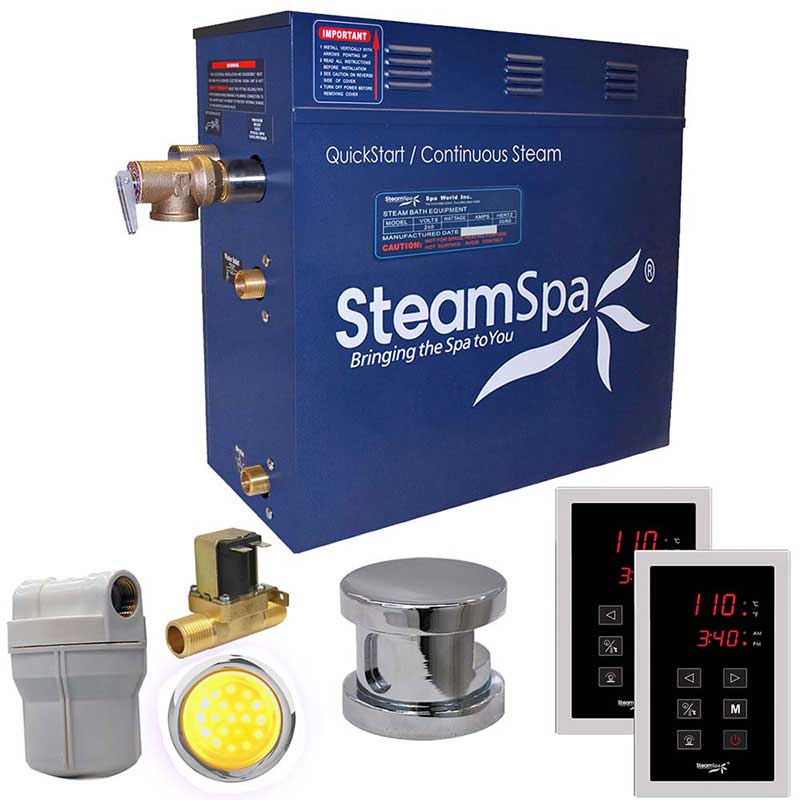 SteamSpa Royal 4.5 KW QuickStart Acu-Steam Bath Generator Package with Built-in Auto Drain in Polished Chrome