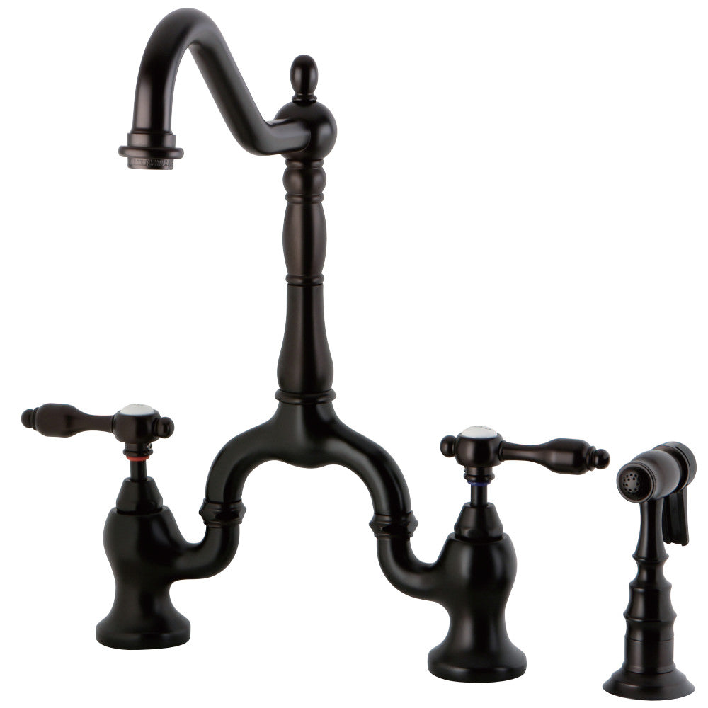 Kingston Brass KS7751TALBS Tudor Bridge Kitchen Faucet with Brass Sprayer