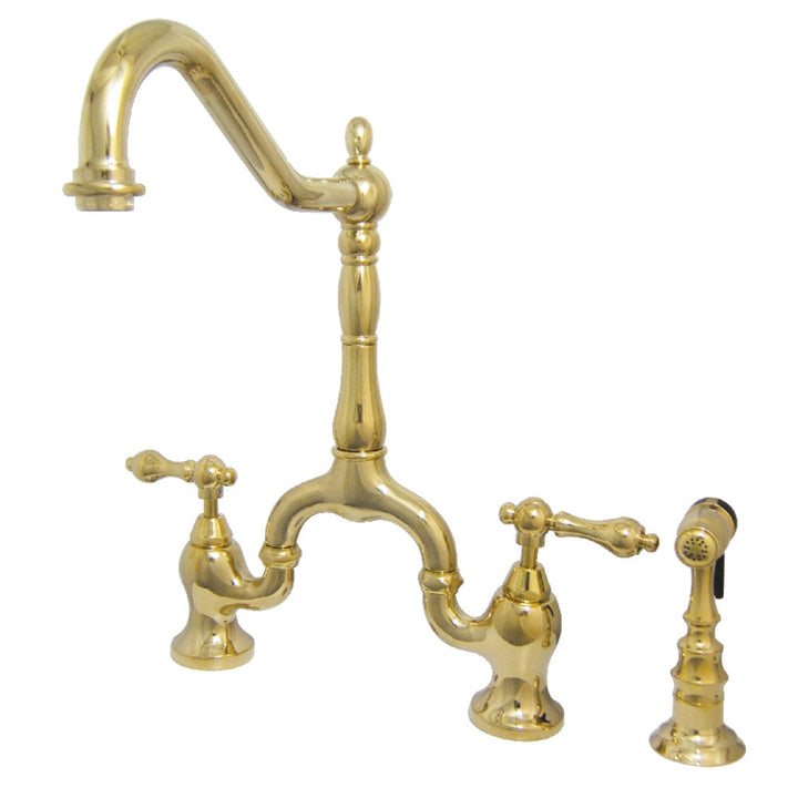 Kingston Brass KS7751ALBS English Country Kitchen Bridge Faucet with Brass Sprayer, Polished Chrome