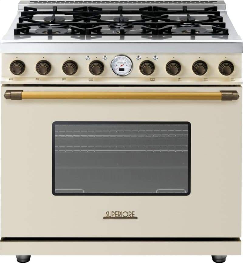 Superiore Deco 36" Dual Fuel Freestanding Range in Cream Matte with Bronze Trim (RD361SCC_B_)