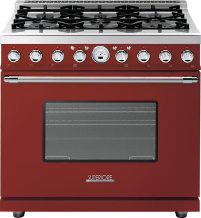 Superiore Deco 36" Dual Fuel Freestanding Range in Red Matte with Chrome Trim (RD361SCR_C_)