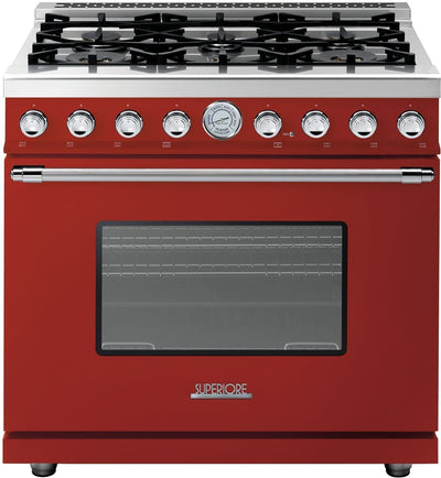 Superiore Deco 36" Gas Freestanding Range in Red Matte with Chrome Trim (RD361GCR_C_)