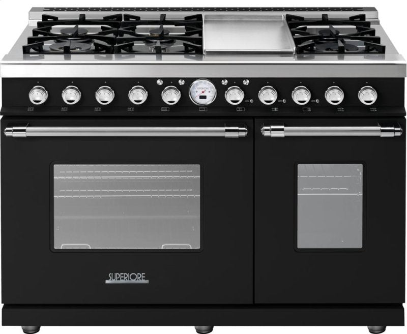 Superiore Deco 48" Dual Fuel Double Oven Freestanding Range in Black and Cream Matte with Bronze Trim (RD482SCNCB_)