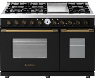 Superiore Deco 48" Dual Fuel Double Oven Freestanding Range in Black Matte with Bronze Trim (RD482SCN_B_)