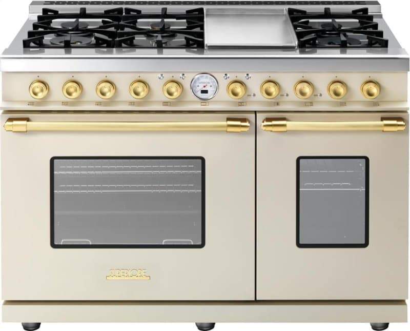 Superiore Deco 48" Dual Fuel Double Oven Freestanding Range in Cream Matte with Bronze Trim (RD482SCC_B_)