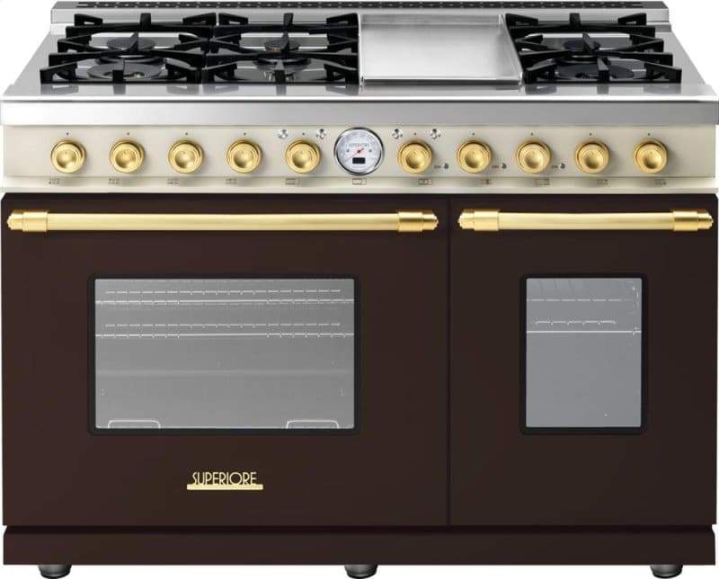 Superiore Deco 48" Dual Fuel Double Oven Freestanding Range in Cream Matte with Bronze Trim (RD482SCC_B_)