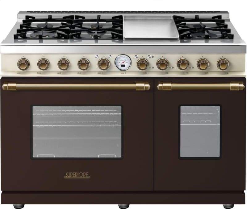 Superiore Deco 48" Dual Fuel Double Oven Freestanding Range in Cream Matte with Bronze Trim (RD482SCC_B_)