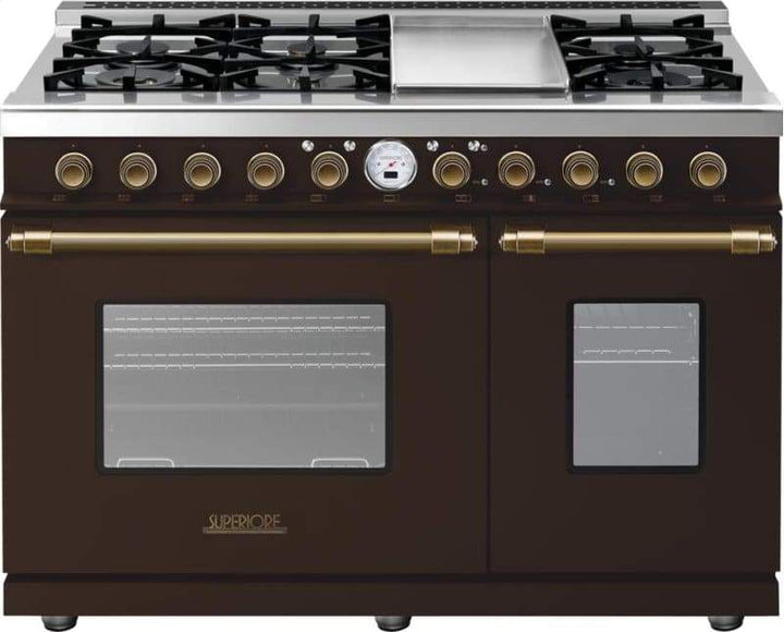 Superiore Deco 48" Dual Fuel Double Oven Freestanding Range in Cream Matte with Bronze Trim (RD482SCC_B_)