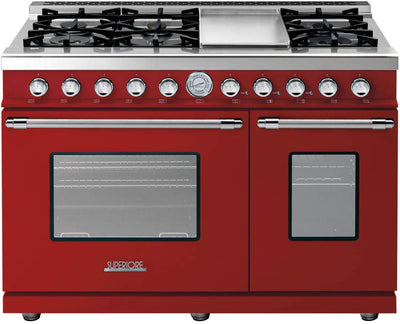 Superiore Deco 48" Gas Double Oven Freestanding Range in Red Matte with Chrome Trim (RD482GCR_C_)