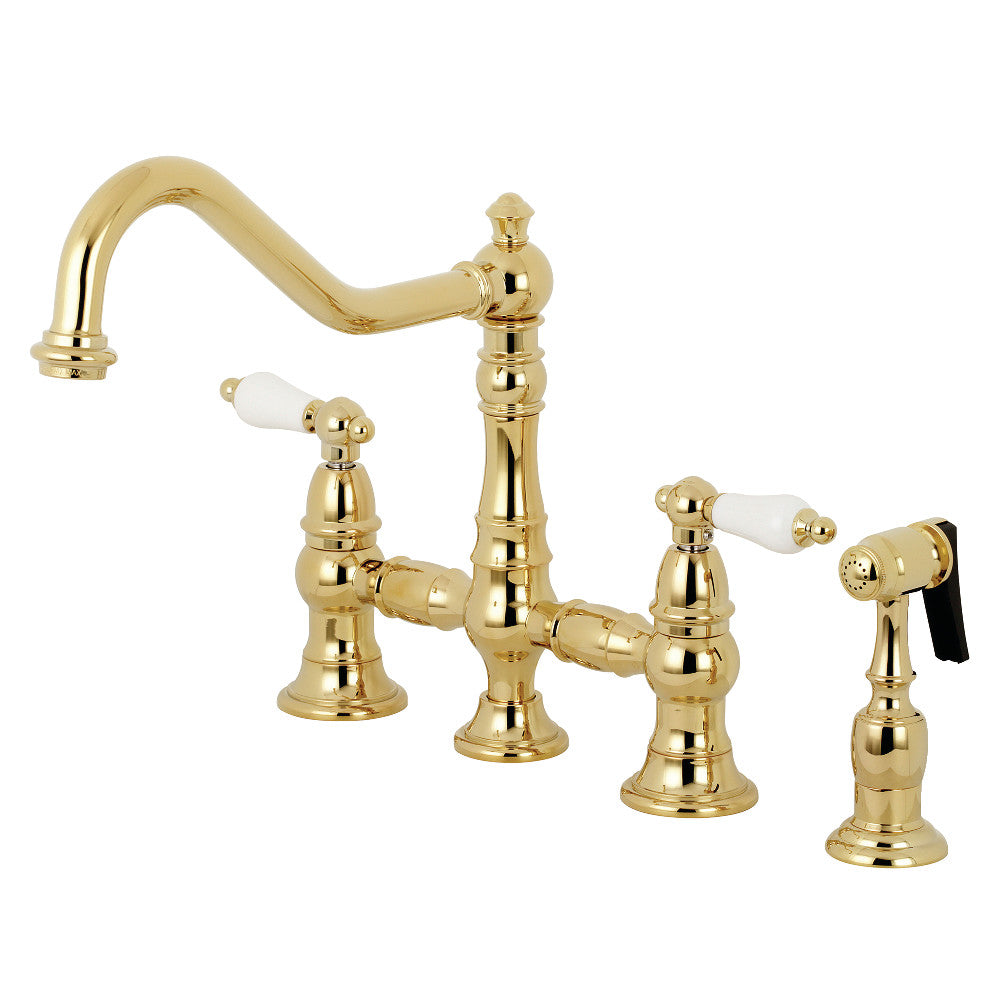 Kingston Brass KS3270PLBS Restoration 8" Bridge Kitchen Faucet with Sprayer, Matte Black