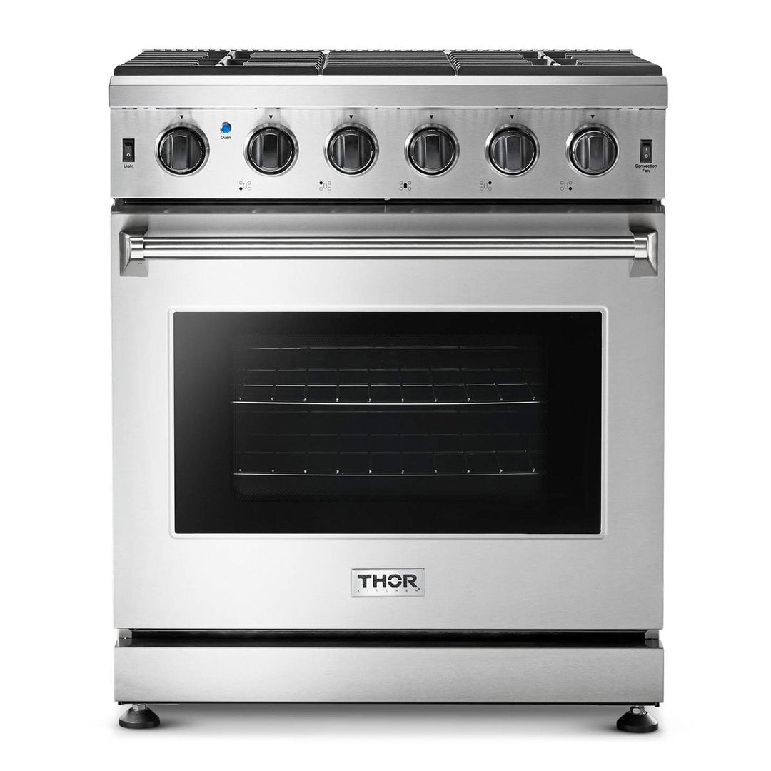 Thor Kitchen Appliance Package - 30 Inch Natural Gas Range, Range Hood, Refrigerator, Dishwasher, AP-LRG3001U-3