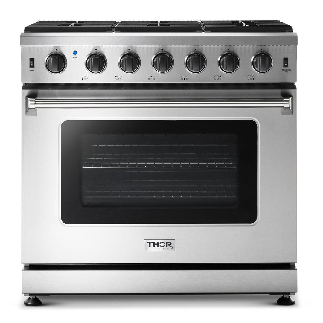 Thor Kitchen Appliance Package - 36 Inches Gas Range, Range Hood, Refrigerator, Dishwasher, AP-LRG3601U-3
