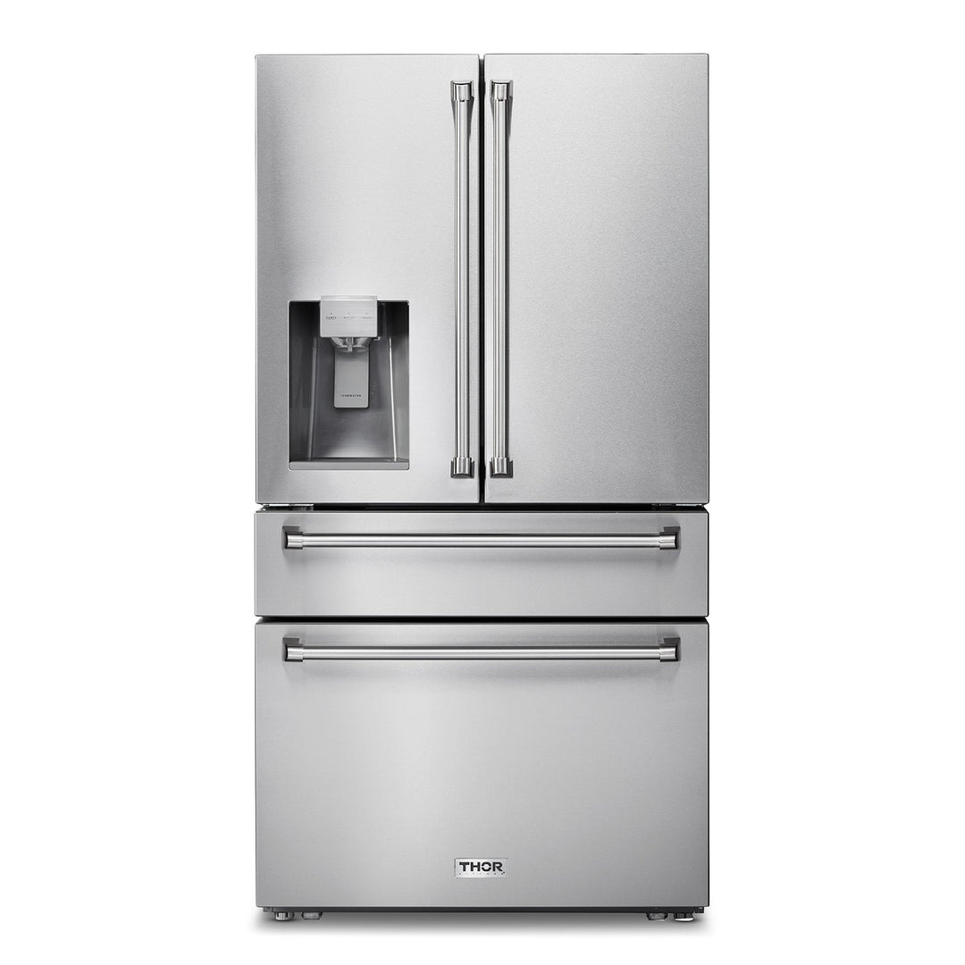 Thor Kitchen 36 Inch Professional French Door Refrigerator with Ice and Water Dispenser Counter Depth in Stainless Steel (TRF3601FD)
