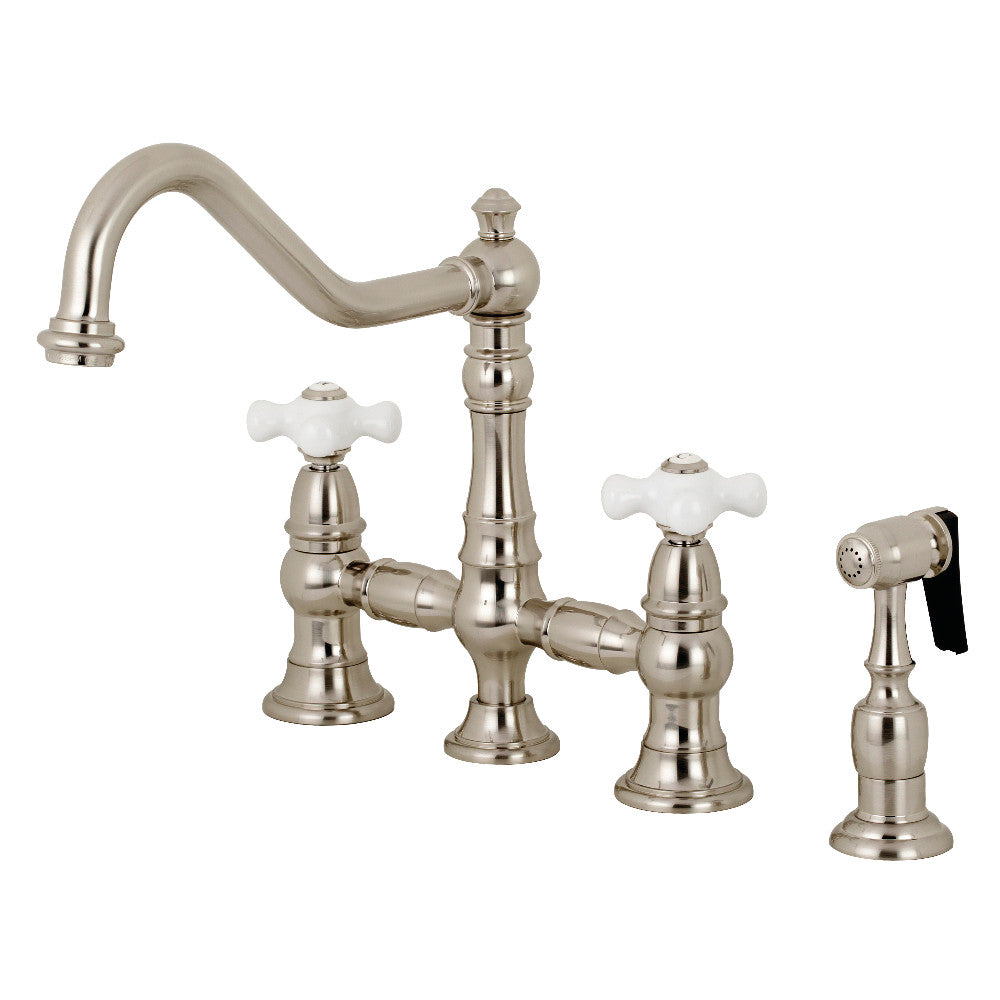 Kingston Brass KS3275PXBS Restoration 8" Bridge Kitchen Faucet with Sprayer, Oil Rubbed Bronze