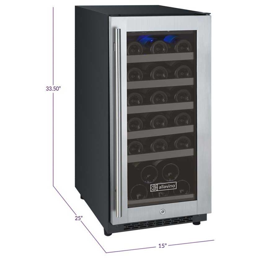 Allavino VSWR30-1SR20 15" Wide FlexCount II Tru-Vino 30 Bottle Single Zone Stainless Steel Right Hinge Wine Refrigerator