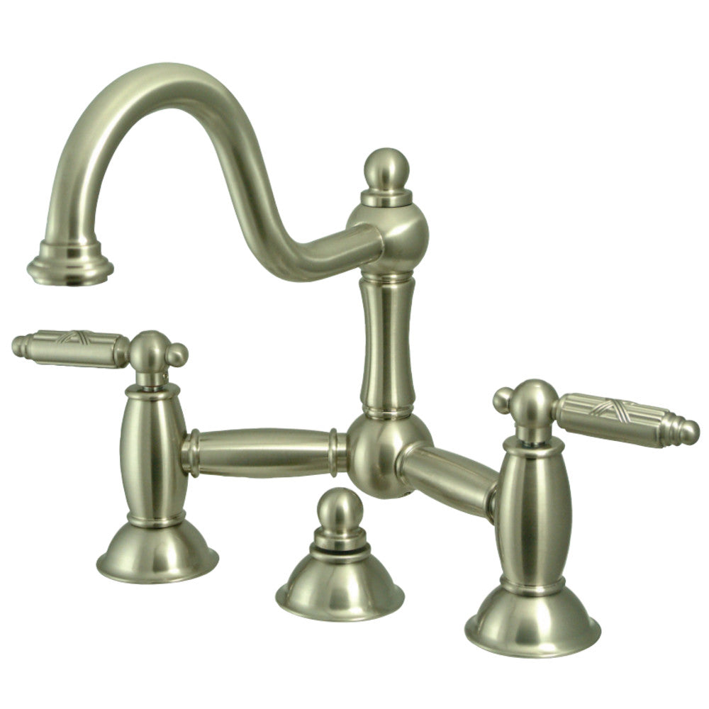 Kingston Brass KS3918GL Restoration Bathroom Bridge Faucet, Brushed Nickel