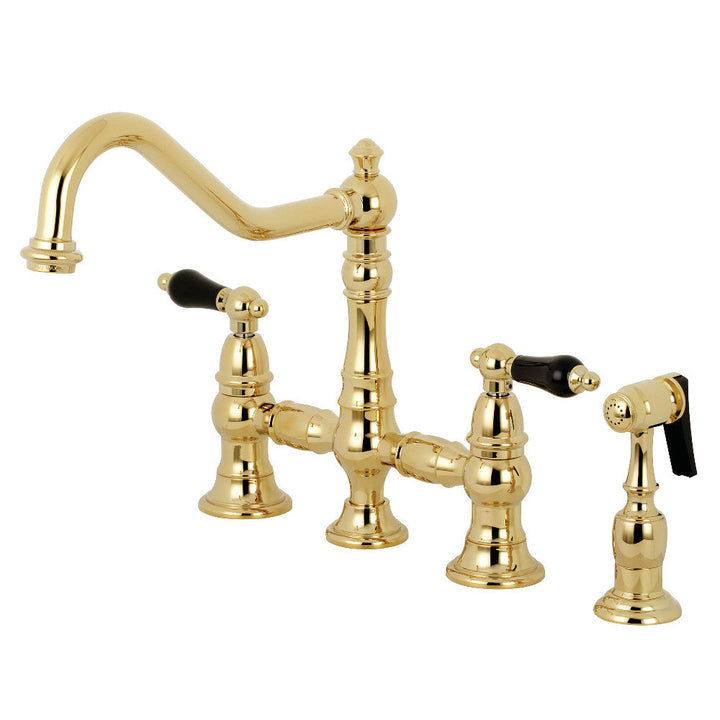 Kingston Brass KS3276PKLBS Duchess Bridge Kitchen Faucet with Brass Sprayer, Polished Nickel