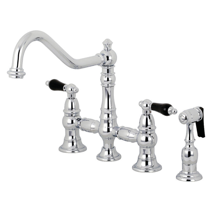 Kingston Brass KS3276PKLBS Duchess Bridge Kitchen Faucet with Brass Sprayer, Polished Nickel