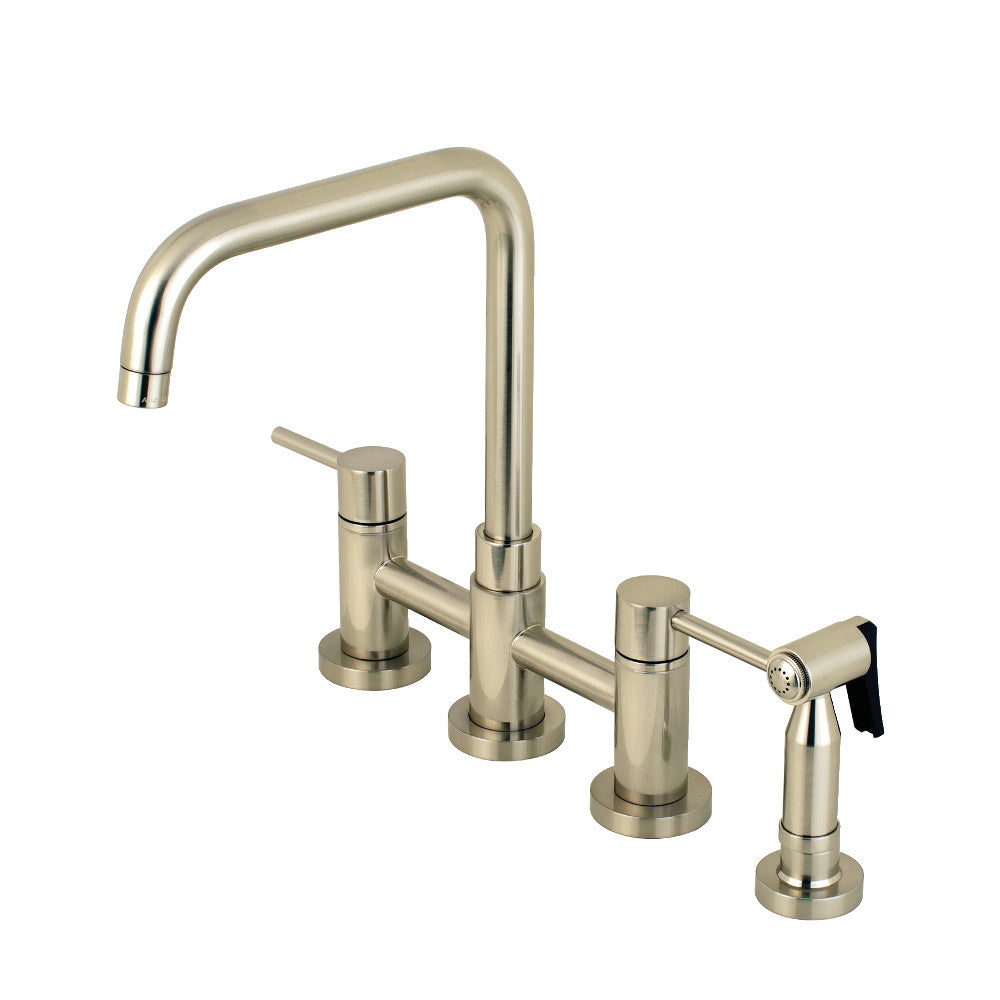 Kingston Brass KS8281DLBS Concord Two-Handle Bridge Kitchen Faucet with Brass Sprayer, Polished Chrome