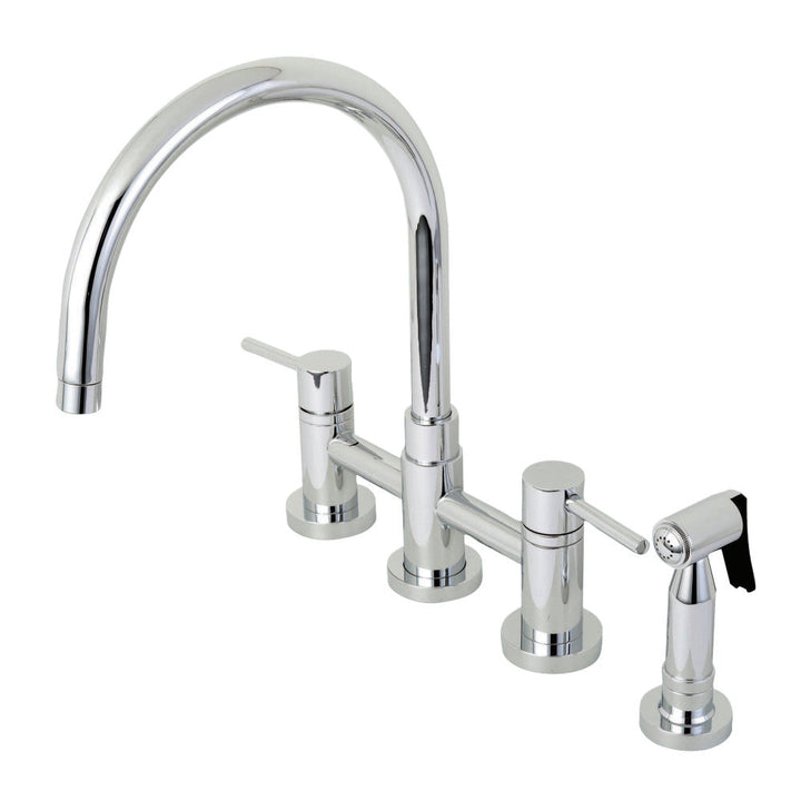 Kingston Brass KS8278DLBS Concord Two-Handle Bridge Kitchen Faucet with Brass Side Sprayer, Brushed Nickel