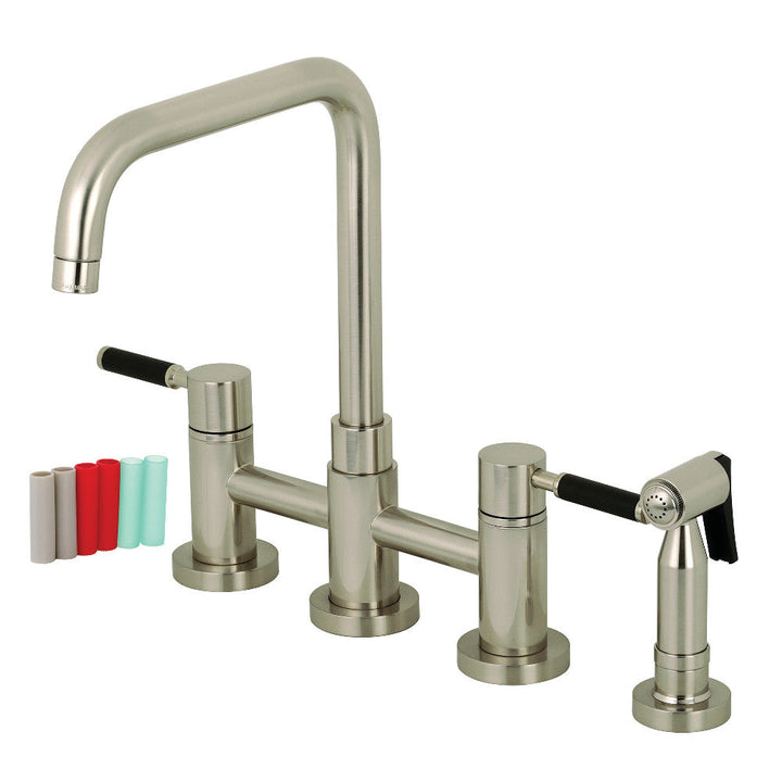 Kingston Brass KS8288DKLBS Concord Two-Handle Bridge Kitchen Faucet with Brass Side Sprayer, Brushed Nickel