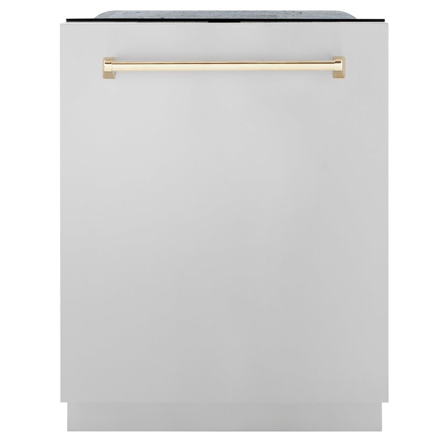 ZLINE Autograph Edition 24" 3rd Rack Top Touch Control Tall Tub Dishwasher in Stainless Steel with Accent Handle, 51dBa (DWMTZ-304-24)