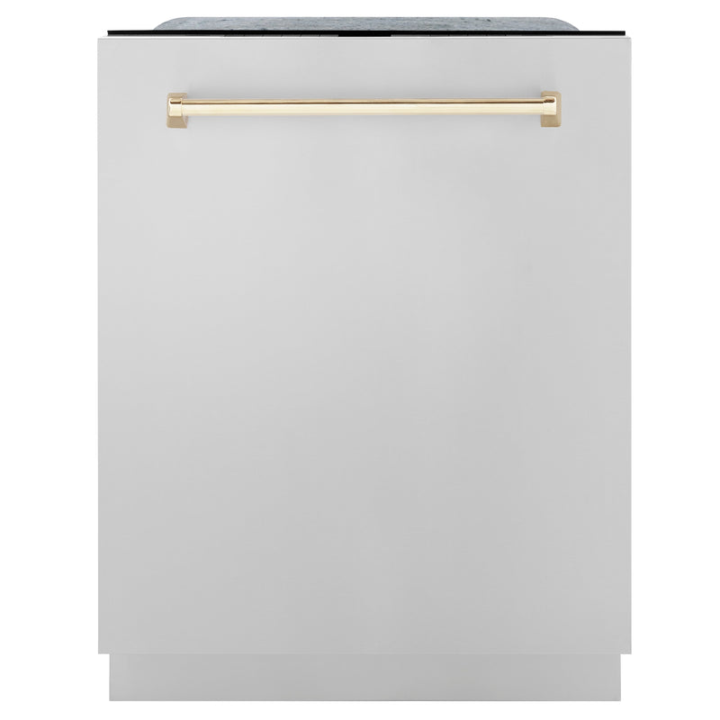ZLINE Autograph Edition 24" 3rd Rack Top Touch Control Tall Tub Dishwasher in Stainless Steel with Accent Handle, 51dBa (DWMTZ-304-24)