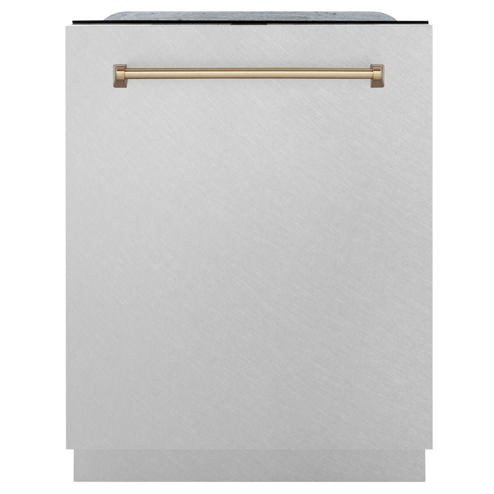 ZLINE Autograph Edition 24" 3rd Rack Top Control Tall Tub Dishwasher in DuraSnow® Stainless Steel with Accent Handle, 51dBa (DWMTZ-SN-24)