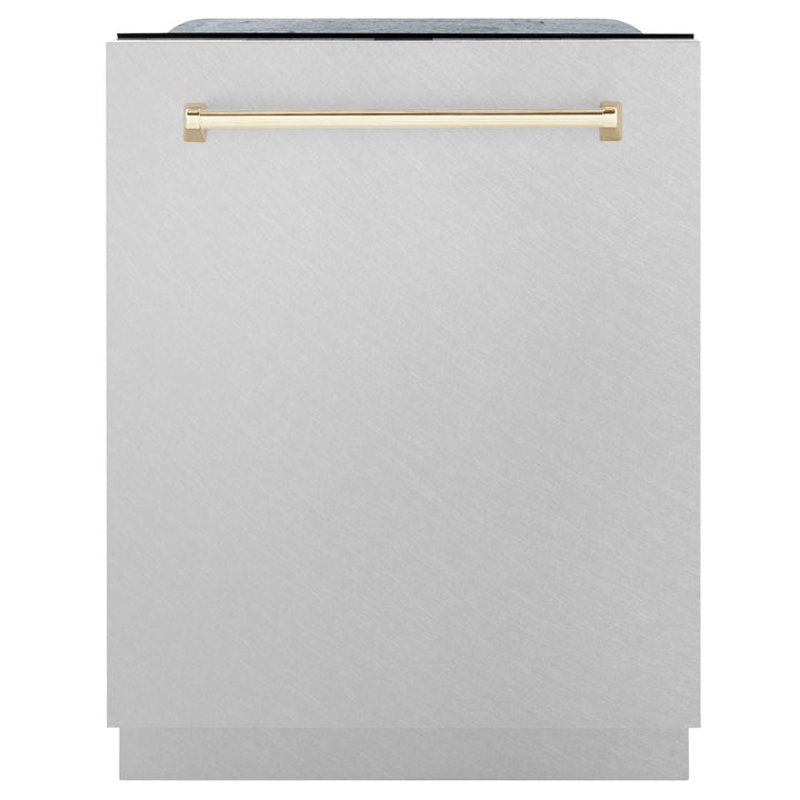 ZLINE Autograph Edition 24" 3rd Rack Top Control Tall Tub Dishwasher in DuraSnow® Stainless Steel with Accent Handle, 51dBa (DWMTZ-SN-24)