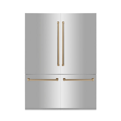 ZLINE 60" Autograph Edition 32.2 cu. ft. Built-in 4-Door French Door Refrigerator with Internal Water and Ice Dispenser in Stainless Steel with Champagne Bronze Accents (RBIVZ-304-60-CB)