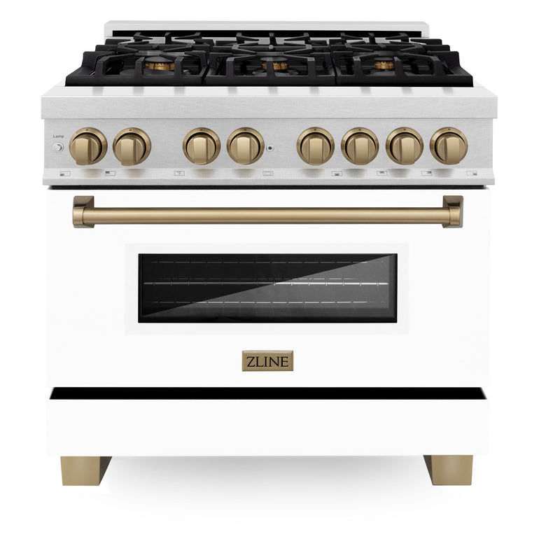 ZLINE Autograph Edition 36" 4.6 cu. ft. Dual Fuel Range with Gas Stove and Electric Oven in DuraSnow® Stainless Steel with White Matte Door and Accents (RASZ-WM-36)
