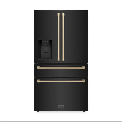 ZLINE 36" Autograph Edition 21.6 cu. ft Freestanding French Door Refrigerator with Water and Ice Dispenser in Fingerprint Resistant Black Stainless Steel with Autograph Handles (RFMZ-W-36-BS)