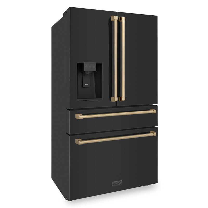 ZLINE 36" Autograph Edition 21.6 cu. ft Freestanding French Door Refrigerator with Water and Ice Dispenser in Fingerprint Resistant Black Stainless Steel with Autograph Handles (RFMZ-W-36-BS)