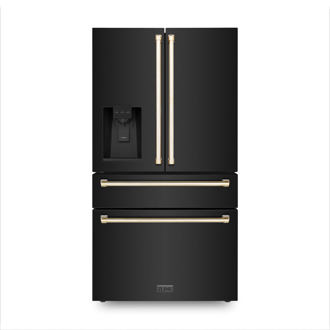 ZLINE 36" Autograph Edition 21.6 cu. ft Freestanding French Door Refrigerator with Water and Ice Dispenser in Fingerprint Resistant Black Stainless Steel with Autograph Handles (RFMZ-W-36-BS)