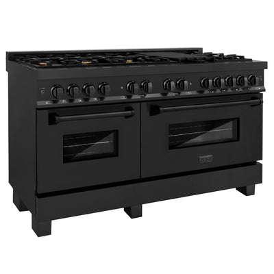 ZLINE 60" 7.4 cu. ft. Dual Fuel Range with Gas Stove and Electric Oven in Black Stainless Steel with Brass Burners (RAB-60)