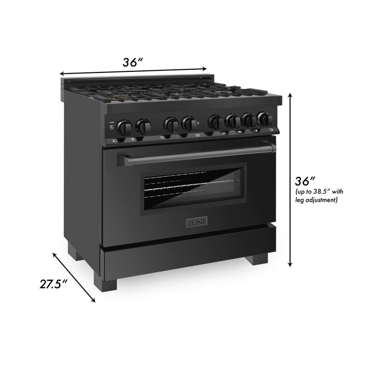 ZLINE 36" 4.6 cu. ft. Dual Fuel Range with Gas Stove and Electric Oven in Black Stainless Steel with Brass Burners (RAB-BR-36)