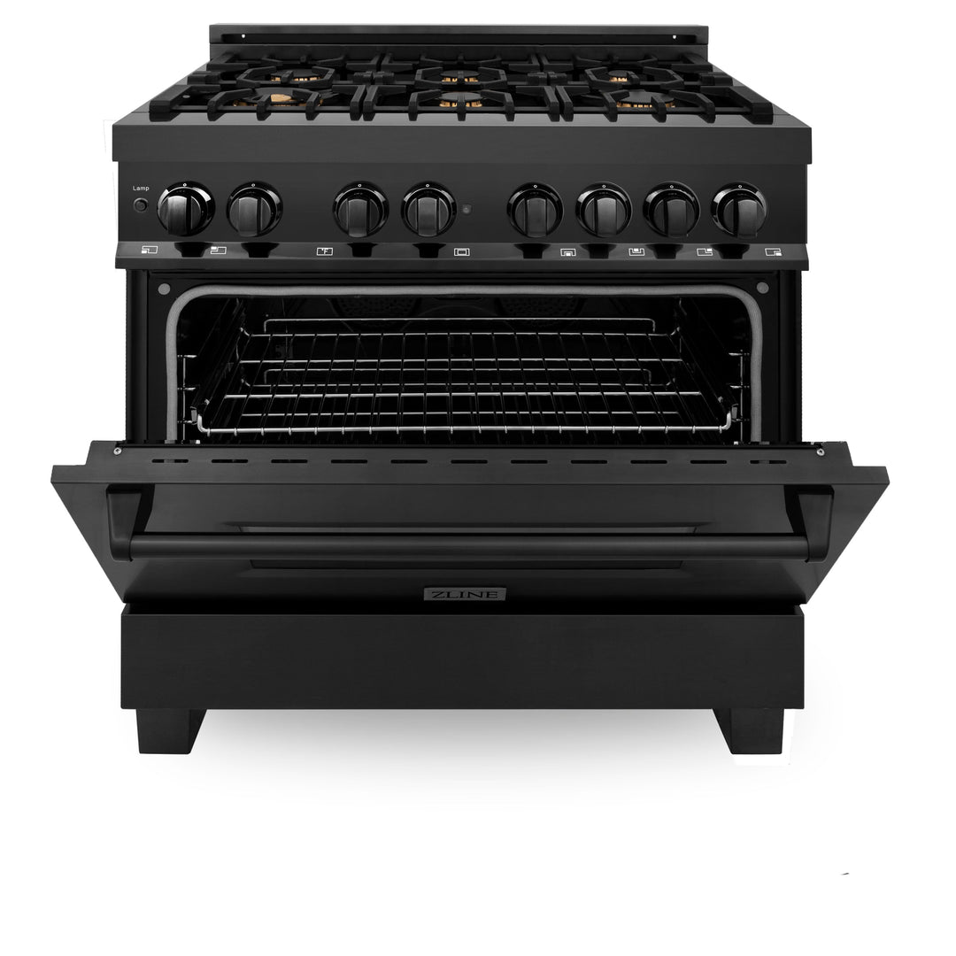 ZLINE 36" 4.6 cu. ft. Dual Fuel Range with Gas Stove and Electric Oven in Black Stainless Steel with Brass Burners (RAB-BR-36)